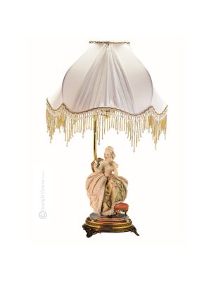 DAME MIT SPIEGEL - LAMPE Tischlampe Abat-jour Tischluechte Porzellan Capodimonte Made in Italy