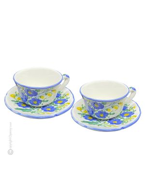 TAZZE FIORACCIO Set Teetassen Kaffeetasse Cappuccinotassen mit Untertassen Keramiktassen Castelli Keramik handgemacht authentisch Abruzzen Made in Italy