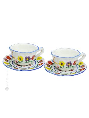 TAZZE UCCELLINI Set Teetassen Kaffeetasse Cappuccinotassen mit Untertassen Keramiktassen Castelli Keramik handgemacht authentisch Abruzzen Made in Italy