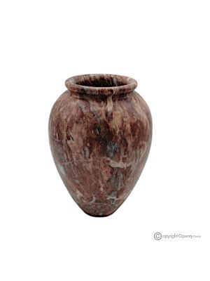 Gebogene VASE aus rotem Marmor. Wertvoller, authentischer Stein, handgefertigtes Produkt, elegantes Design.