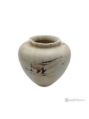 Kugelförmige VASE aus Teak, echtem Naturstein, handgefertigt, elegantes Design.