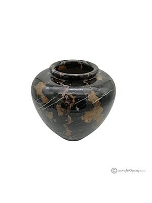 Kugelförmige VASE aus schwarzem Michelangelo-Marmor, echter Stein, handgefertigt, elegantes Design.