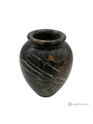 Gebogene VASE aus schwarzem Michelangelo-Marmor, echter Stein, handgefertigt, elegantes Design.