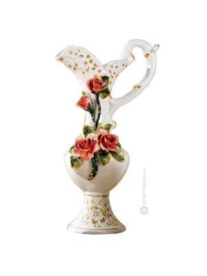 AMPHORA Italienische Keramik Vase handgemacht 24k Goldfarbe Blumen Barockstil handbemalt