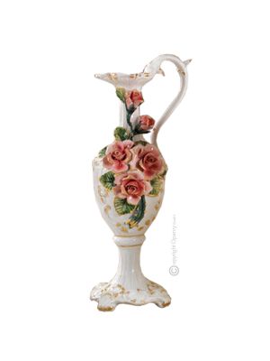 AMPHORA Italienische Keramik Vase handgemacht 24k Goldfarbe Blumen Barockstil handbemalt