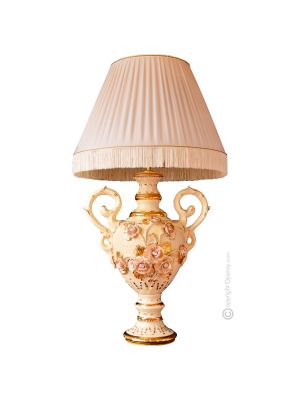 LAMPE Tischlampe Abat-jour Tischluechte  Keramik im Barockstil mit Details aus 24 Karat Gold Made in Italy