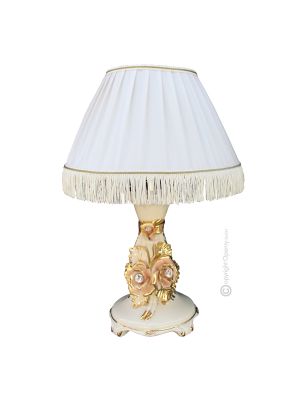 LAMPE Tischlampe Abat-jour Tischluechte  Keramik im Barockstil mit Details aus 24 Karat Gold Made in Italy