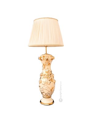 LAMPE Tischlampe Abat-jour Tischluechte  Keramik im Barockstil mit Details aus 24 Karat Gold Made in Italy