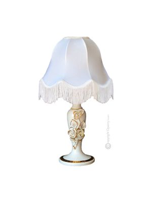 LAMPE Tischlampe Abat-jour Tischluechte  Keramik im Barockstil mit Details aus 24 Karat Gold Made in Italy