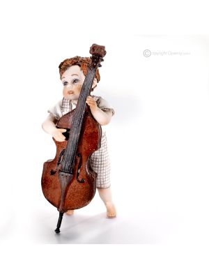 BEPPE Capodimonte, Musikerstatuette mit Kontrabass, raffinierte Kunst aus reinem Porzellan.