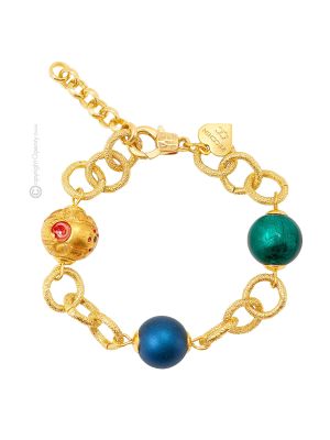 FIORATO ORO 9 Muranoglas Schmuck Armband Damen Luxusschmuck 24k Goldblatt mundgeblasene Glasperlen