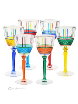 BRILLANTE Set mit 6 authentischen handbemalten Weingläsern mit Stiel aus hochwertigem Glas.