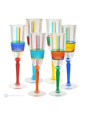 BRILLANTE Set mit 6 authentischen handbemalten Flötengläsern aus hochwertigem Glas.