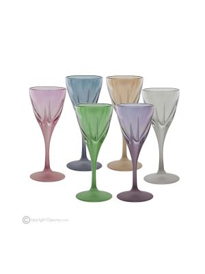 DEBBY Set aus 6 authentischen, handbemalten Stielglas-Likörgläsern aus hochwertigem Glas.