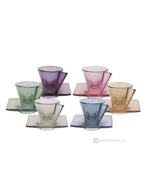 DEBBY Set mit 6 handbemalten Espressotassen und Untertassen aus hochwertigem Glas.