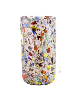 ARLECCHINO 104D Exklusive Vase Murano Glas Deko mundgeblasen 925 Blattsilber Murrine exklusiv