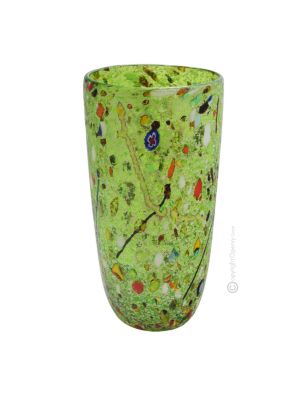 ARLECCHINO 106G Exklusive Vase Murano Glas Deko mundgeblasen 925 Blattsilber Murrine exklusiv