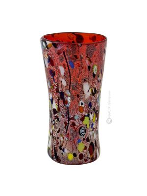 ARLECCHINO 208H Exklusive Vase Murano Glas Deko mundgeblasen 925 Blattsilber Murrine exklusiv