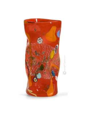 VASO SOSPIRI Italienische Vase Murano Glas Deko mundgeblasen modern wertvoll 925 Blattsilber