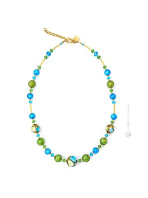 MARMO Murano Glas Schmuck Kette Damen mundgeblasene Glasperlen 24k Goldblatt Perlenkette modern