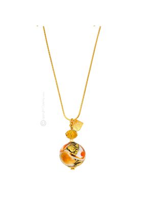 MARMO Murano Glas Kette Damen mundgeblasene Glasperlen Modeschmuck 24k Goldblatt Pendant Anhänger