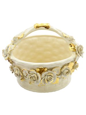 CENTROTAVOLA CESTO Schale Tafelaufsatz Keramik Barockstil 24k Gold Handarbeit Made Italy