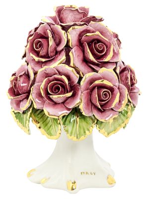 CENTROTAVOLA BOUQUET ROSE Keramik Rosenstrauß Barockstil 24k Gold Handarbeit Made Italy