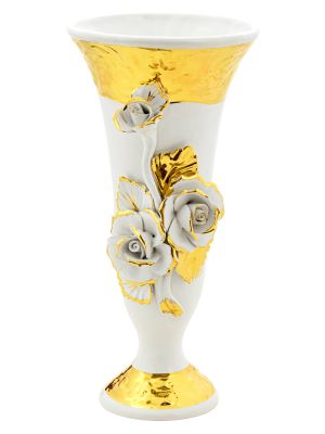 CALICE Italienische Keramik Vase handgemacht 24k Goldfarbe Barockstil handbemalt