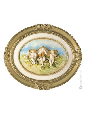 MUSIKER-CHERUBIM Bild Basrelief Flachrelief Porzellan Capodimonte Made in Italy