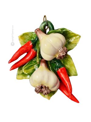 CHILI KNOBLAUCH Wanddekoration Ornament zum Aufhängen Keramik 