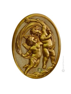 ENGEL Wanddekoration Ornament zum Aufhängen Keramik im Barockstil mit 24 Karat goldenes Blatt Made in Italy