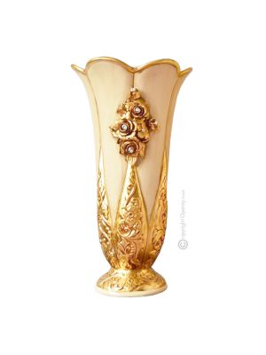 FIORI Italienische Keramik Vase handgemacht 24k Goldfarbe Swarovski-Kristalle Barockstil