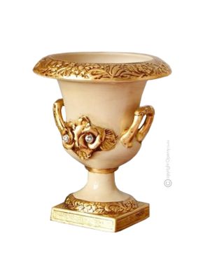 IMPERO Italienische Keramik Vase handgemacht 24k Goldfarbe Swarovski-Kristalle Barockstil