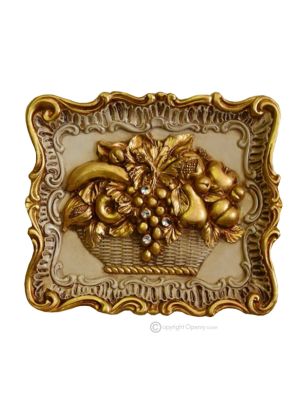 BILD Wanddekoration Ornament zum Aufhängen Keramik im Barockstil mit 24 Karat goldenes Blatt Made in Italy