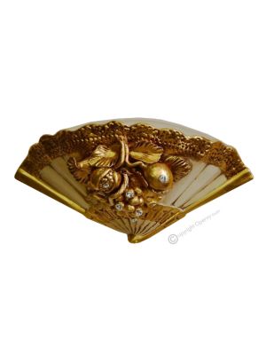 FALTFÄCHER Wanddekoration Ornament zum Aufhängen Keramik im Barockstil mit 24 Karat goldenes Blatt Made in Italy