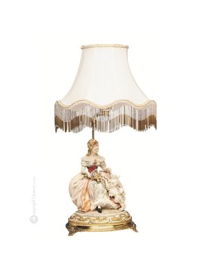 DAME UND HUND - LAMPE Tischlampe Abat-jour Tischluechte Porzellan Capodimonte Made in Italy