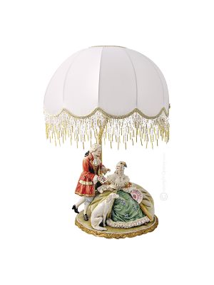 DAME MIT GENTLEMAN - LAMPE Tischlampe Abat-jour Tischluechte Porzellan Capodimonte Made in Italy