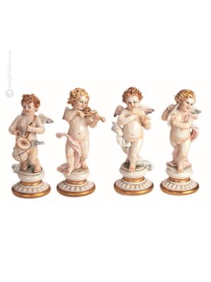 4 CHERUBINEN 1053 Italienische Porzellan Figur handgemacht exklusiv Wohnkultur elegant stilvoll