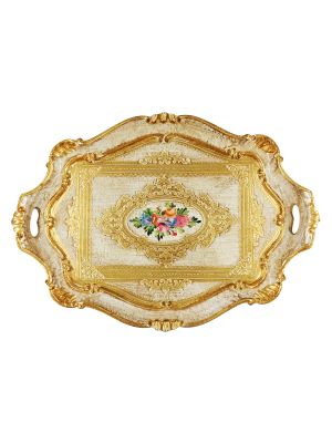 VASSOIO BAROCCO OVALE Holztablett Oval Tablett Gold Blumen Dekoration Holz Handarbeit Made in Italy