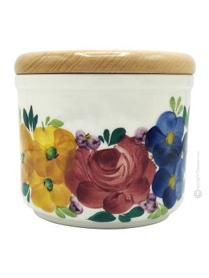 CONTENITORE CILINDRICO Vorratsdose Keramikdose mit Holzdeckel handgemacht handbemalt authentisch Made in Italy aus der Region Friuli