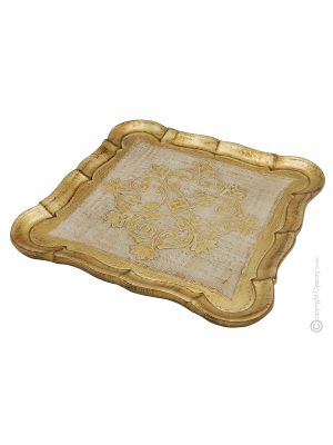VASSOIO QUADRATO Tablett Holztablett mit Goldblatt handbemalt  Florenz authentisch Made in Italy