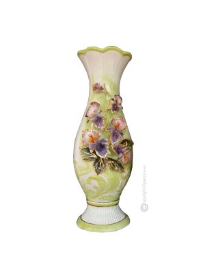 SUPREMO Italienische Keramik Vase handgemacht 24k Goldfarbe Blumen Barockstil handbemalt