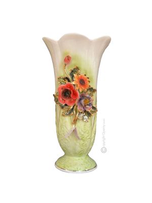 PREZIOSO Italienische Keramik Vase handgemacht 24k Goldfarbe Blumen Barockstil handbemalt