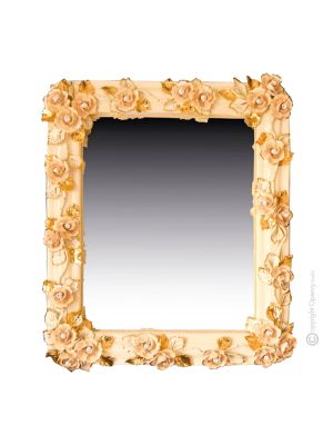 SPECCHIERA KRISTALLE & ROSEN Spiegel aus Keramik Keramikspiegel Wanddekoration im Barockstil mit Details aus 24K Gold Made in Italy