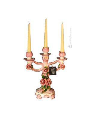 ROSE Kerzenhalter Keramik Kreationen Exklusives Ornament aus Keramik Barockstil mit 24k Goldfarbe