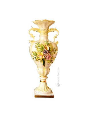 ARGUTO Italienische Keramik Vase handgemacht 24k Goldfarbe Blumen Barockstil handbemalt