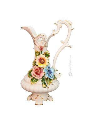 RAFFINATO Italienische Keramik Vase handgemacht 24k Goldfarbe Blumen Barockstil handbemalt