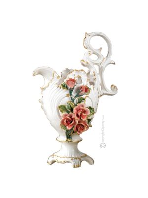 AMPHORA Italienische Keramik Vase handgemacht 24k Goldfarbe Blumen Barockstil handbemalt