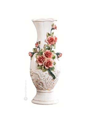 PREGIATO Italienische Keramik Vase handgemacht 24k Goldfarbe Blumen Barockstil handbemalt