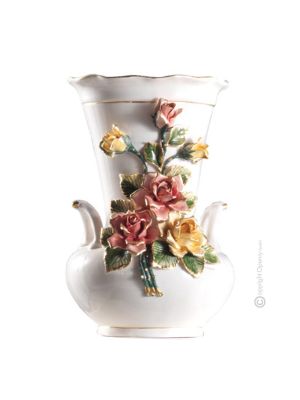 GRAZIOSO Italienische Keramik Vase handgemacht 24k Goldfarbe Blumen Barockstil handbemalt